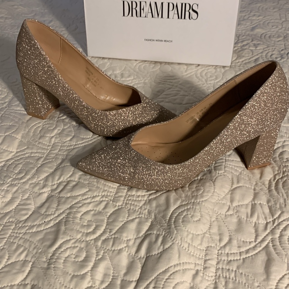 Dream Pairs gold glitter block heel dressy shoes size 9 - Picture 11 of 12
